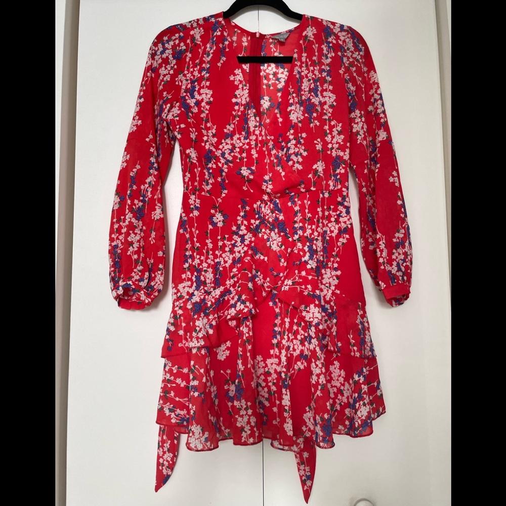 NLW V Neck Red Floral Dress